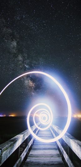 [2436x1125]桥梁 星空 线条 炫酷 苹果手机壁纸图片