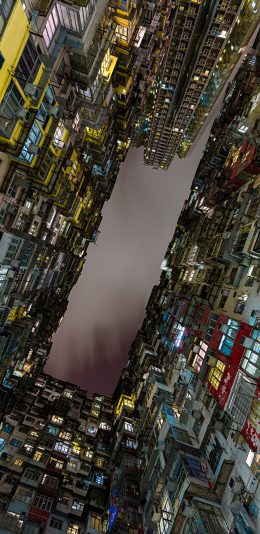 [2436x1125]楼房 建筑 夜晚 仰视 苹果手机壁纸图片
