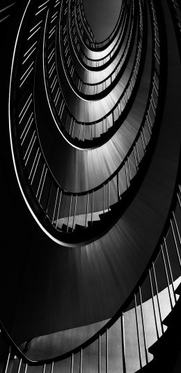 [2436x1125]楼梯 建筑 黑白 圆形 旋转 苹果手机壁纸图片