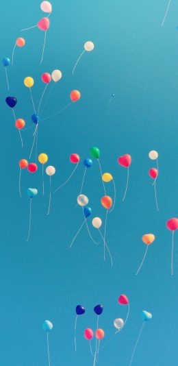 [2436x1125]气球 天空 蔚蓝 色彩 飞扬 苹果手机壁纸图片