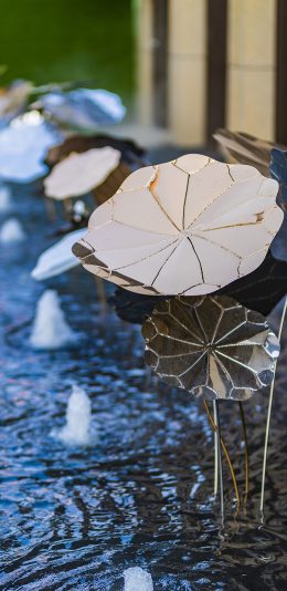 [2436x1125]水池 喷泉 景观 荷叶 装饰 苹果手机壁纸图片