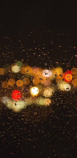 [2436x1125]水珠 夜晚 暮色 雨 霓虹灯 苹果手机壁纸图片