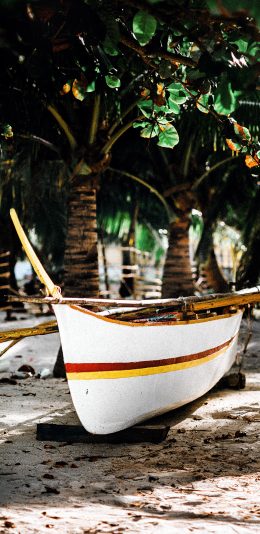 [2436x1125]沙滩 丛林 船只 自然 苹果手机壁纸图片