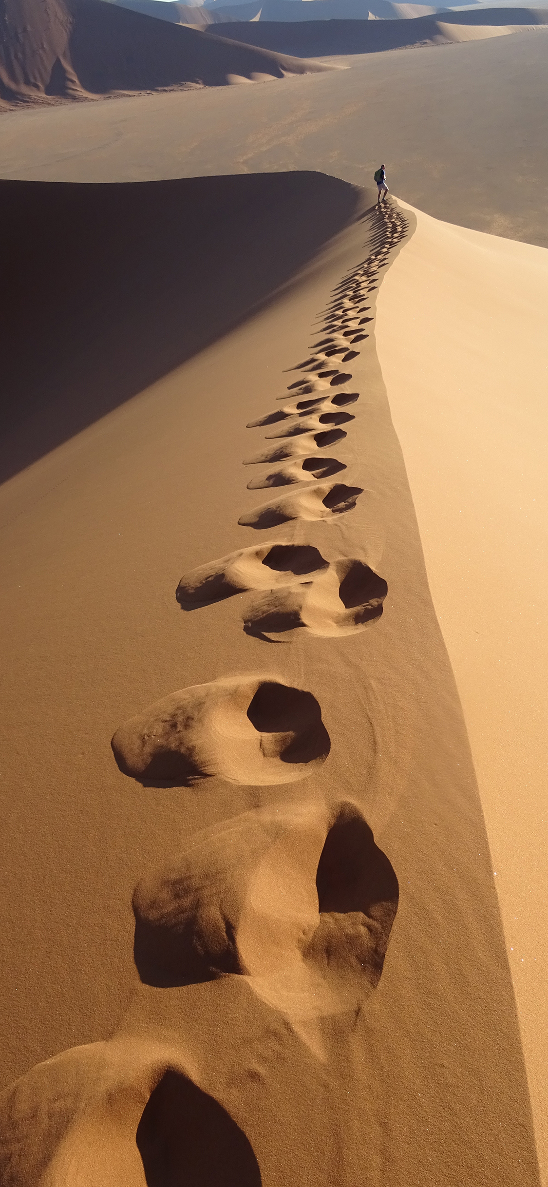 [2436×1125]沙漠 荒芜 脚印 黄沙 苹果手机壁纸图片