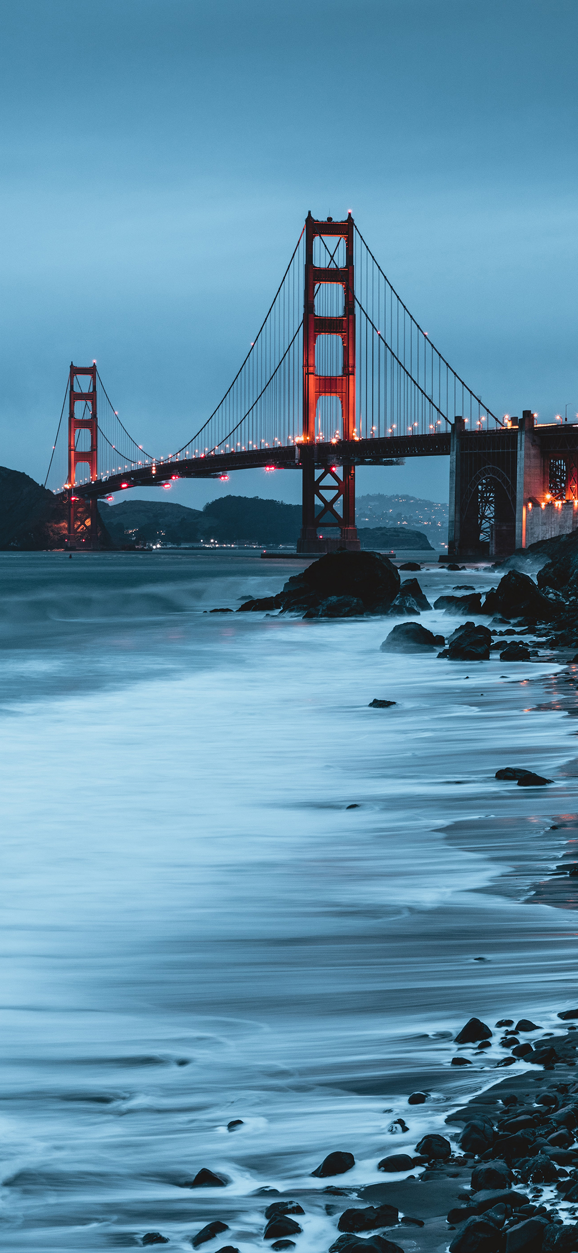 [2436×1125]河流 建筑 美国 金山大桥 苹果手机壁纸图片