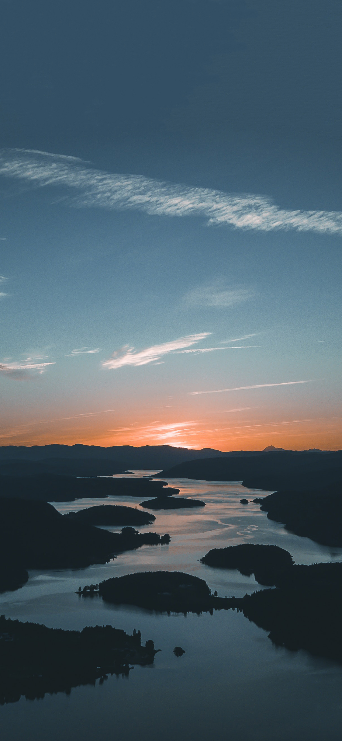 [2436×1125]河流 蜿蜒 曲线 日落 苹果手机壁纸图片
