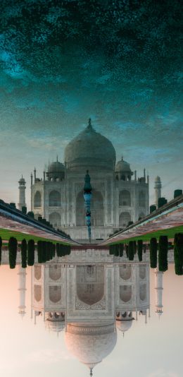 [2436x1125]泰姬陵 建筑 水池 倒映 苹果手机壁纸图片