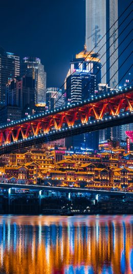 [2436x1125]洪崖洞 重庆 江边 夜景 城市 苹果手机壁纸图片