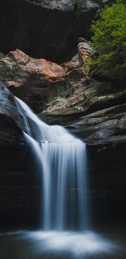 [2436x1125]流水 瀑布 野外 岩石 苹果手机壁纸图片