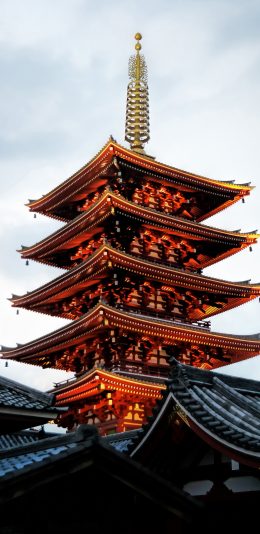 [2436x1125]浅草寺 建筑 寺庙 塔楼 苹果手机壁纸图片