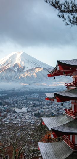 [2436x1125]浅草寺 日本 富士山 城市 苹果手机壁纸图片