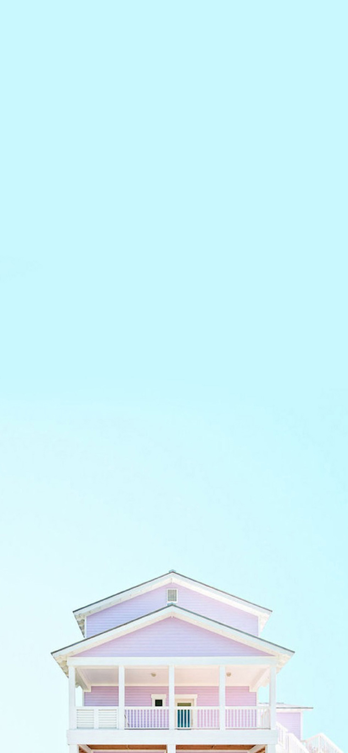 [2436×1125]浅蓝色天空小清新小房子 苹果手机壁纸图片