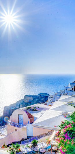 [2436x1125]海天一线 太阳 海岸 爱琴海 苹果手机壁纸图片