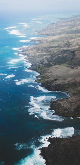 [2436x1125]海岛 海岸线 大海 海水 海浪 苹果手机壁纸图片