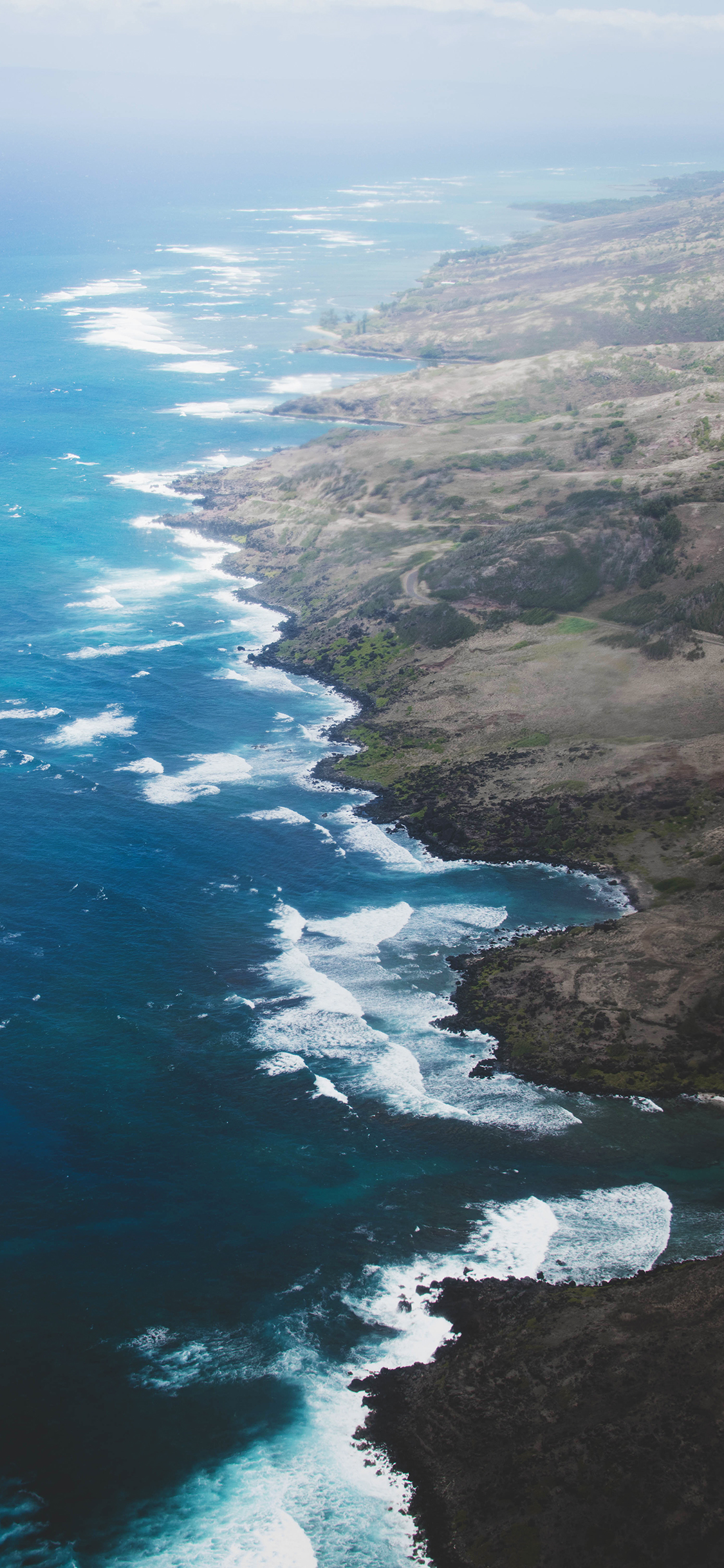 [2436×1125]海岛 海岸线 大海 海水 海浪 苹果手机壁纸图片