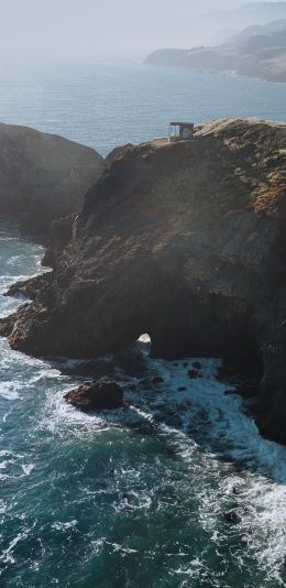 [2436x1125]海岸 半岛 海浪 海水 苹果手机壁纸图片
