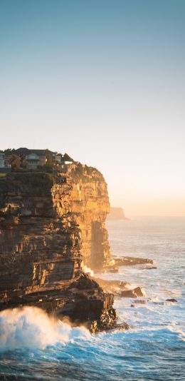 [2436x1125]海岸 峭壁 海浪 海水 苹果手机壁纸图片
