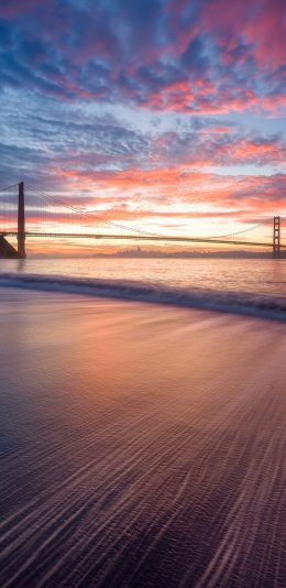 [2436x1125]海岸 彩霞 云彩 沙滩 苹果手机壁纸图片