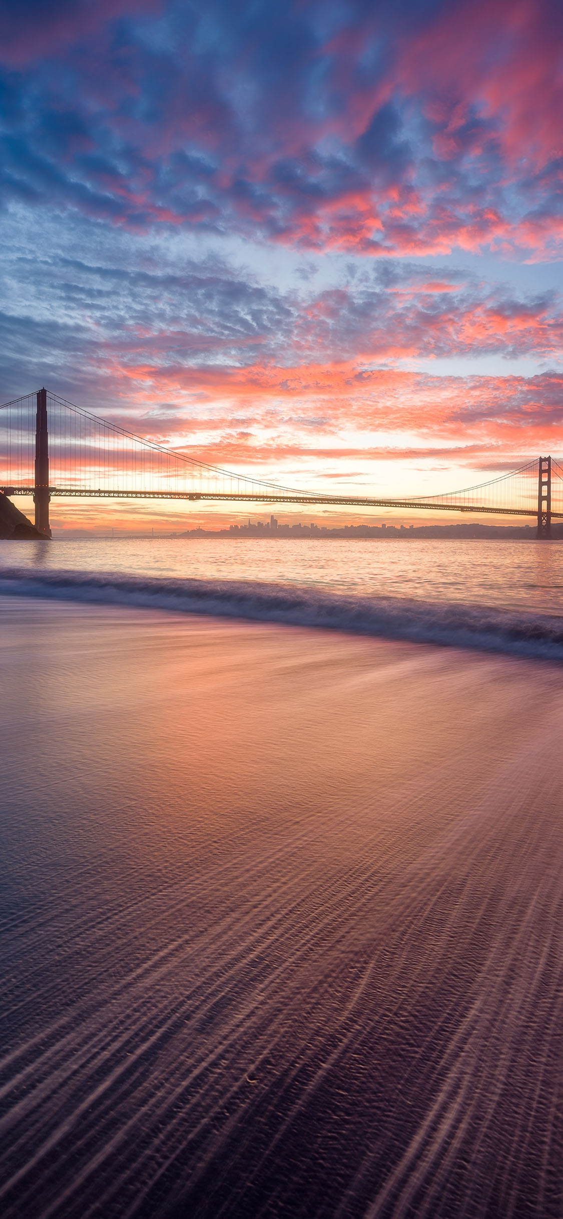 [2436×1125]海岸 彩霞 云彩 沙滩 苹果手机壁纸图片