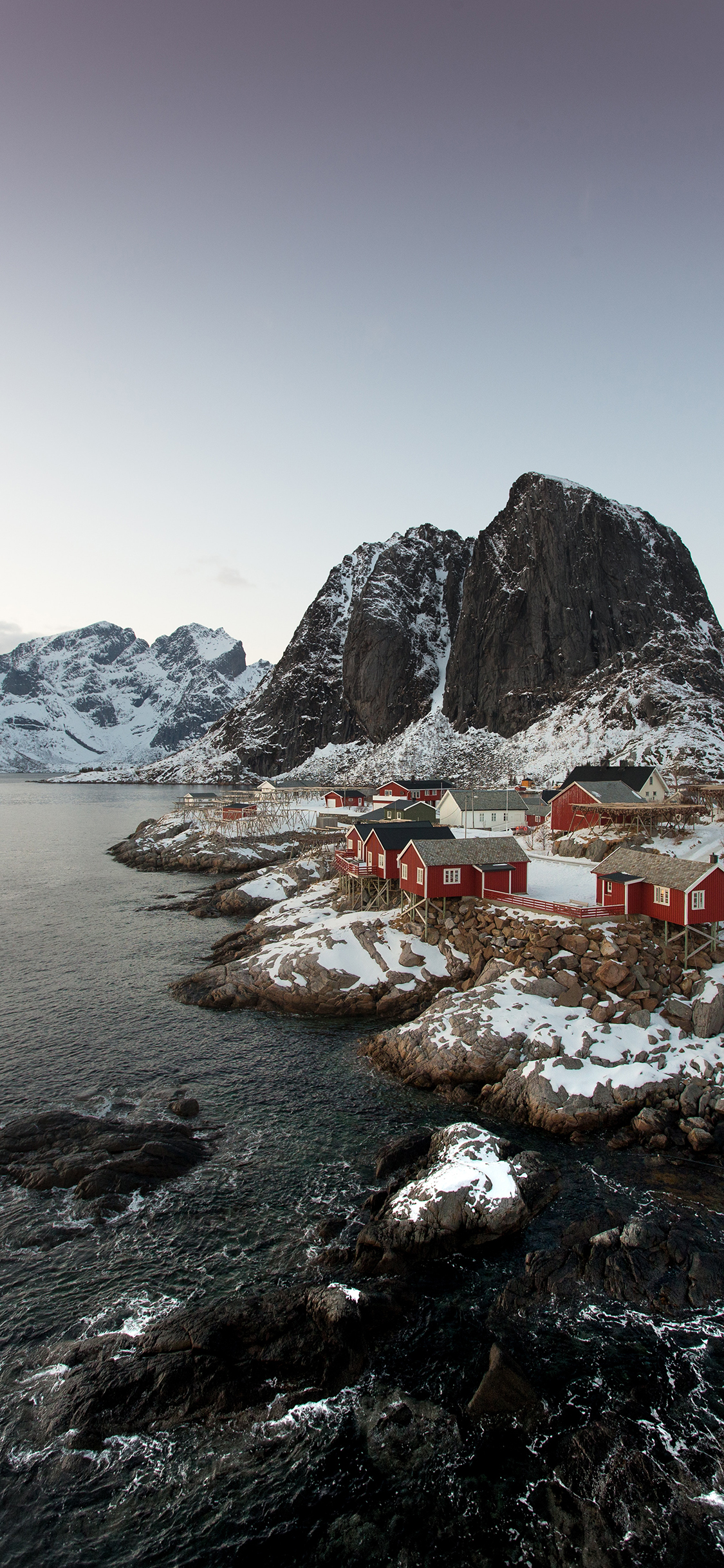 [2436×1125]海岸 房屋 雪季 雪景 苹果手机壁纸图片