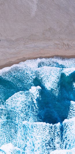 [2436x1125]海岸 沙滩 海浪 俯拍 苹果手机壁纸图片