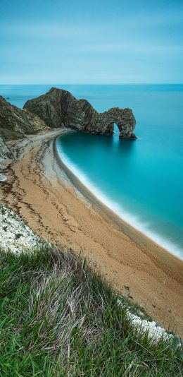 [2436x1125]海岸 海水 沙滩 景色 海天一线 苹果手机壁纸图片