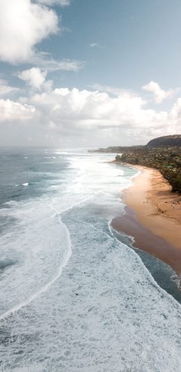 [2436x1125]海岸 海浪 沙滩 天空 苹果手机壁纸图片