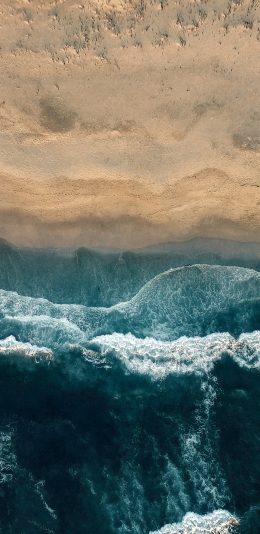 [2436x1125]海岸 海浪 沙滩 浪花 苹果手机壁纸图片
