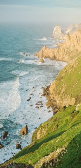 [2436x1125]海岸 海边 海浪 阳光 苹果手机壁纸图片