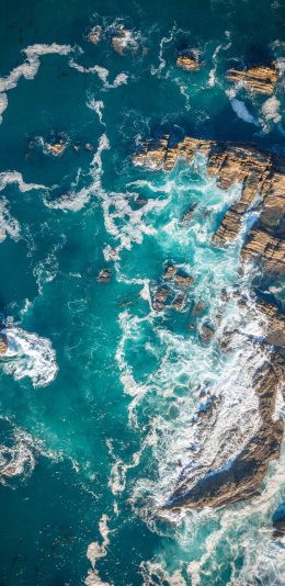[2436x1125]海岸 礁石 海浪 侵蚀 苹果手机壁纸图片