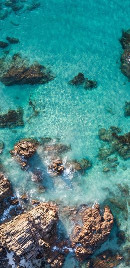 [2436x1125]海岸 礁石 海浪 海水 苹果手机壁纸图片