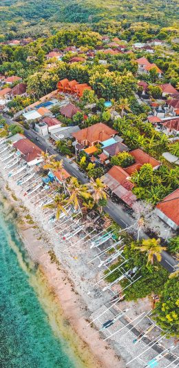 [2436x1125]海岸线 房屋 建筑 海景 苹果手机壁纸图片