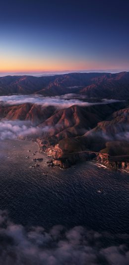 [2436x1125]海峡 山脉 大海 海岸 云层 苹果手机壁纸图片