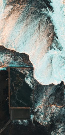 [2436x1125]海景 大海 浪花 翻涌 苹果手机壁纸图片