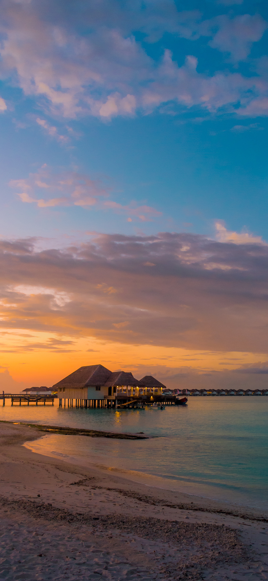 [2436×1125]海景 大海 海岸 日落 苹果手机壁纸图片