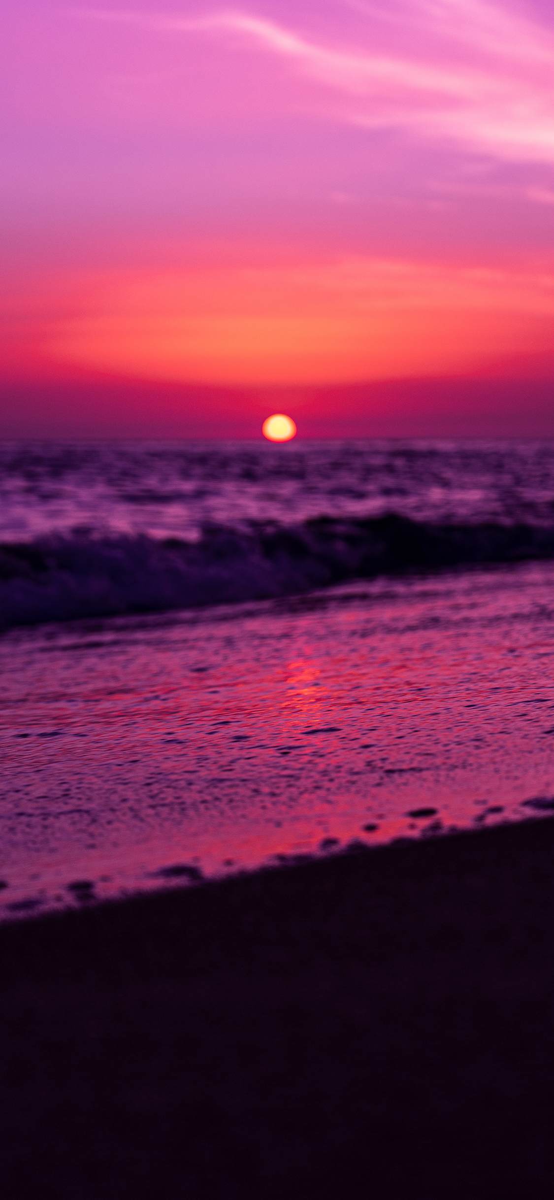 [2436×1125]海景 晚霞 红霞 唯美 苹果手机壁纸图片