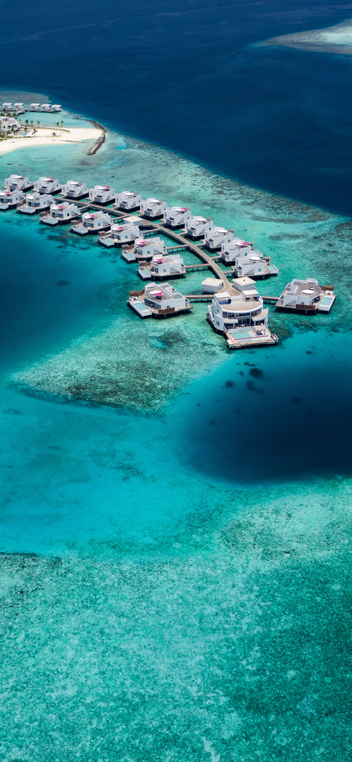 [2436×1125]海景 水上度假屋 休闲 度假 苹果手机壁纸图片