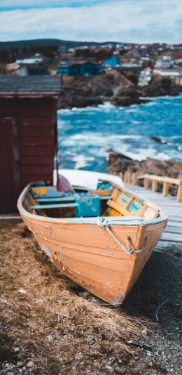 [2436x1125]海水 海岸 船只 木船 苹果手机壁纸图片