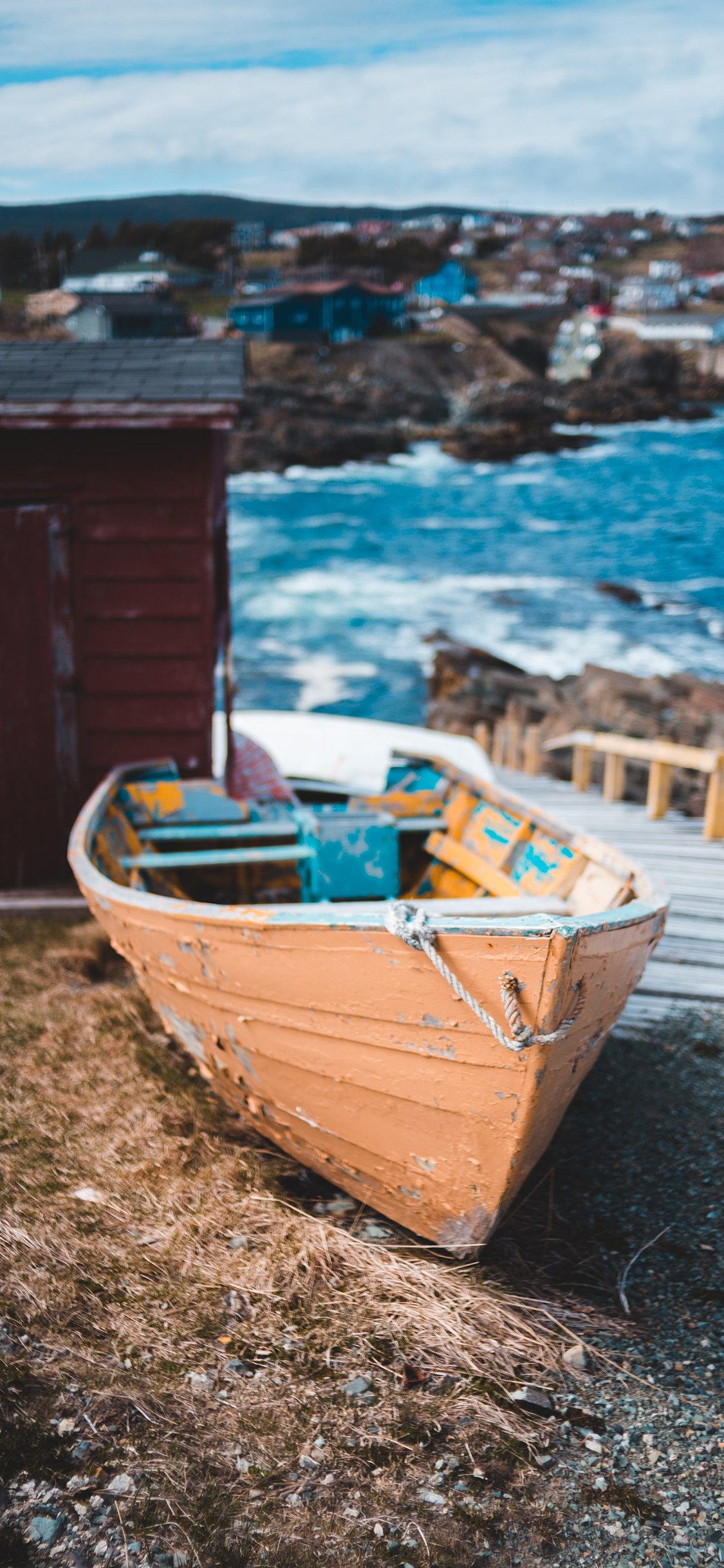 [2436×1125]海水 海岸 船只 木船 苹果手机壁纸图片