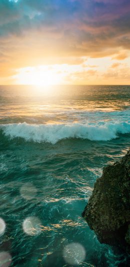 [2436x1125]海水 海浪 太阳 云海 苹果手机壁纸图片
