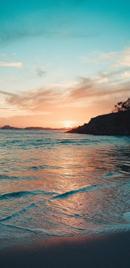 [2436x1125]海浪 大海 蔚蓝 夕阳 苹果手机壁纸图片