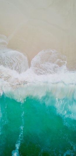 [2436x1125]海浪 沙滩 海水 俯拍 苹果手机壁纸图片