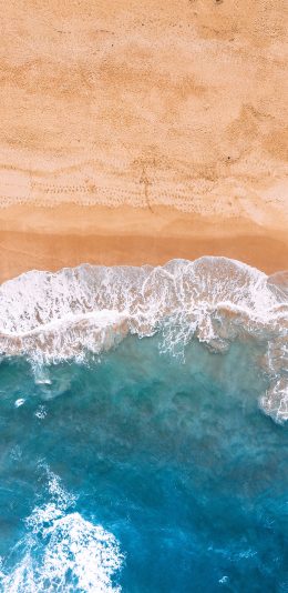[2436x1125]海浪 海水 沙滩 俯拍 苹果手机壁纸图片