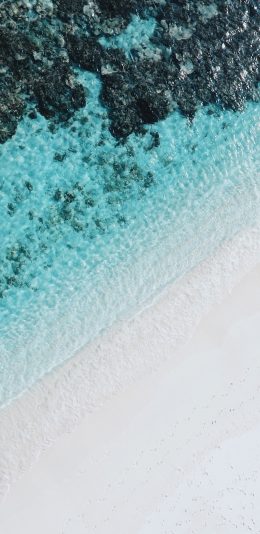 [2436x1125]海滩 大海 海浪 沙滩 苹果手机壁纸图片