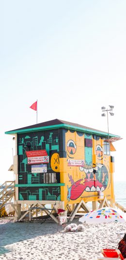 [2436x1125]海滩 建筑 涂鸦 色彩 休闲 度假 苹果手机壁纸图片