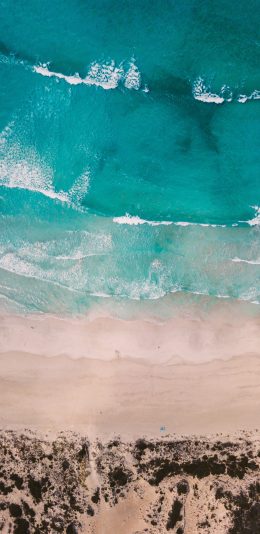 [2436x1125]海滩 海水 海浪 俯拍 层叠 苹果手机壁纸图片