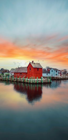 [2436x1125]海边  建筑 内海 木屋 美景 苹果手机壁纸图片