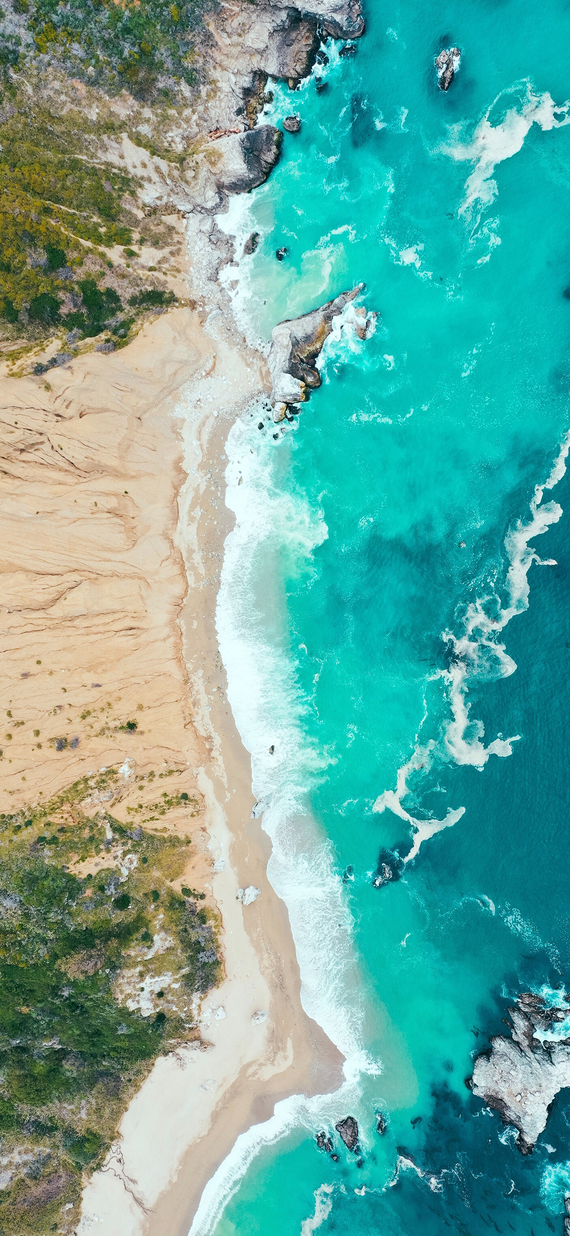 [2436×1125]海边 海岸 沙滩 大海 海浪 苹果手机壁纸图片