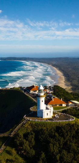 [2436x1125]海边 海岸 灯塔 建筑 苹果手机壁纸图片