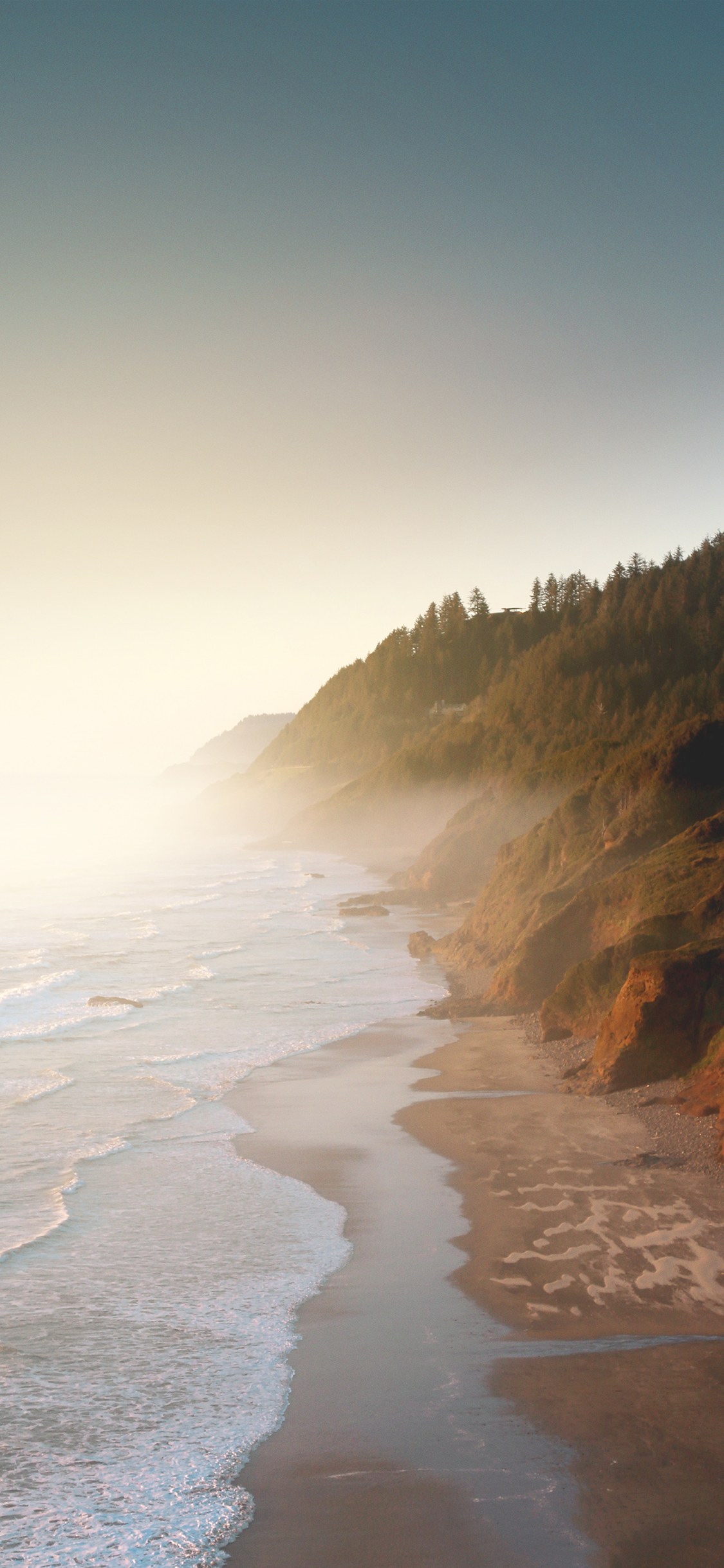 [2436×1125]海边 海浪 烟雾 苹果手机壁纸图片